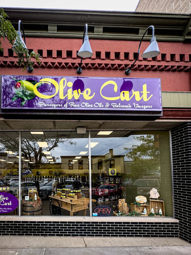 Olive Cart South Haven storefront with 'Olive Cart' sign above glass window