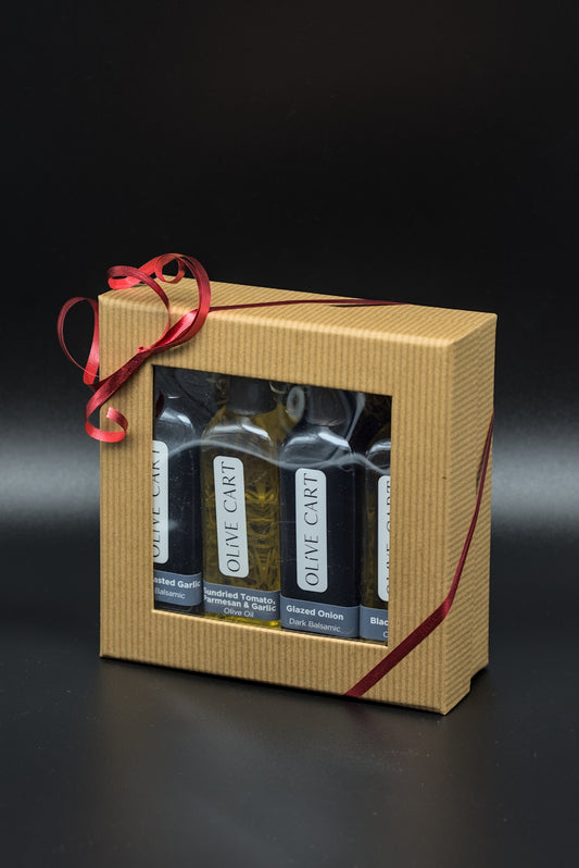 Black Pepper Olive Oil/ Glazed Onion Dark Balsamic Vinegar, Garlic Dark Balsamic Vinegar, Sundried Tomato Parmesan Garlic olive Oil